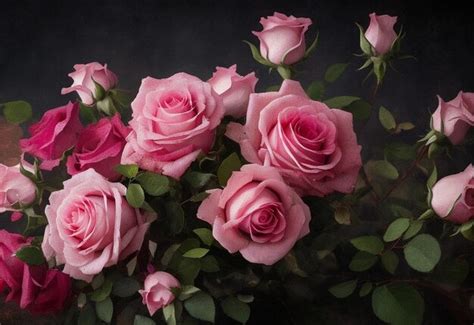 Un Ramo De Rosas Rosadas Con Hojas Verdes Foto Premium