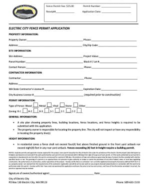 Fillable Online Electriccity Electric City Fence Permit Application Fax