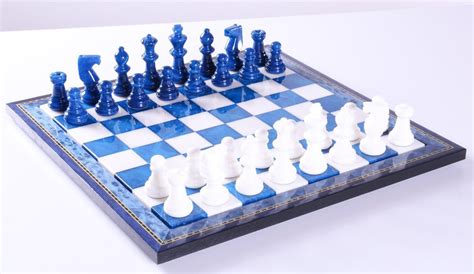 Blue & White Alabaster Chess Set with Wood Frame – Chess House