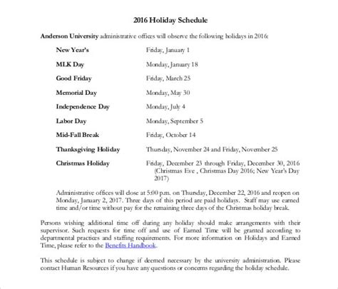 Holiday Schedule Template - 20+ Free Sample, Example Documents Download!