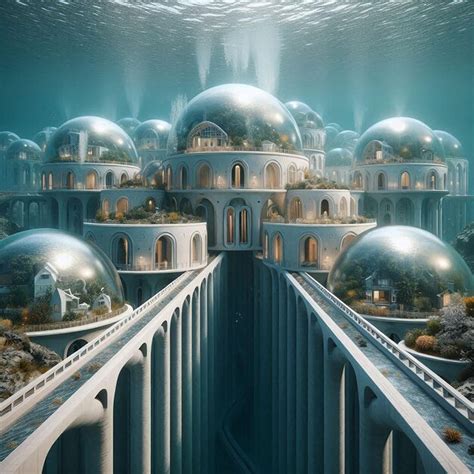 An Underwater Residential Area At Bottom Of Ocean Sea Generative Ai