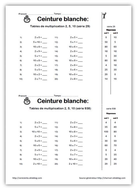 Cm • Mathématiques • Ceintures De Compétences Tables De Multiplication