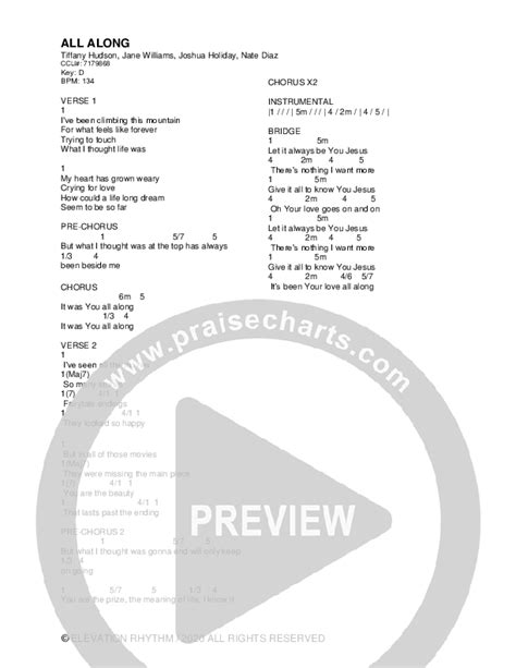 All Along Chords Pdf Elevation Rhythm Praisecharts