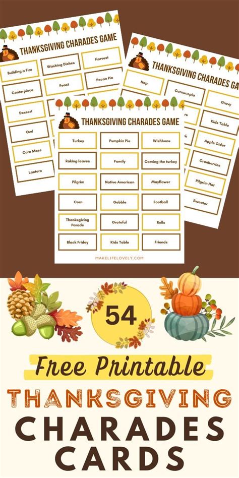 FREE Printable Thanksgiving Charades {54 Cards + 18 Blank!}