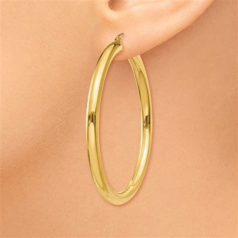 14k Yellow Gold 2in Lightweight Hoop Earrings 4mm T952L Joy Jewelers