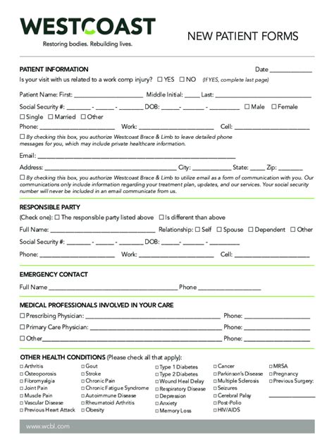 Fillable Online NEW PATIENT FORMS Westcoast Brace Limb Fax Email