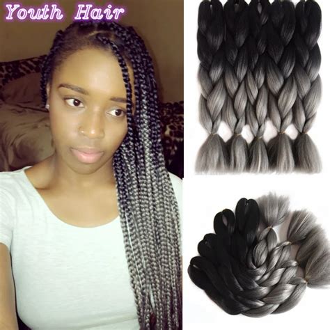 Synthetic Ombre Kanekalon Braiding Hairblack Dark Grey Braiding Hair 1 10pack Jumbo Two Tone