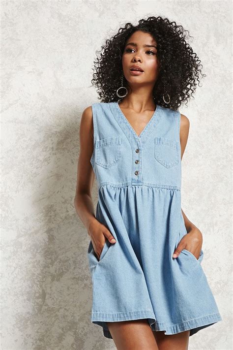 Denim A Line Dress Denim Fashion Women Dresses Sleeveless Denim Dress