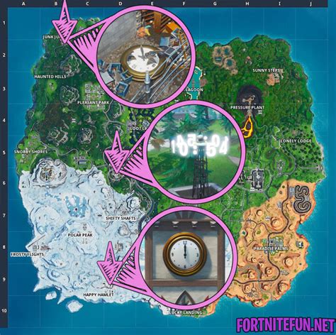 Visit Different Clocks All 3 Locations Season 9 Week 8 Fortnite