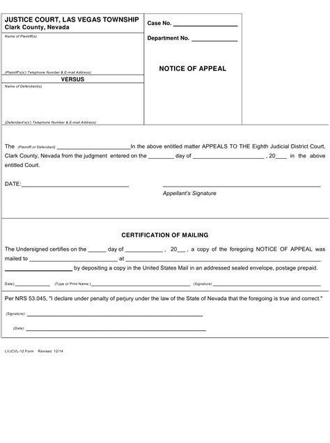 Form LVJCVL 12 Download Fillable PDF Or Fill Online Justice Court - CountyForms.com