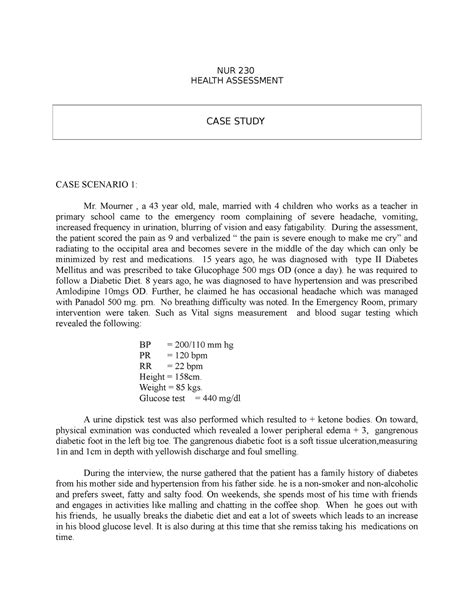 Case Study Health Assessment Nurs 230 Nur 230 Health Assessment