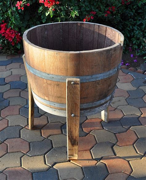 1 2 Wine Oak Barrel Planter With Legs Handmade