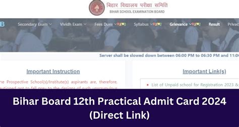 Bihar Board 12th Practical Admit Card 2024 Direct Link Bseb