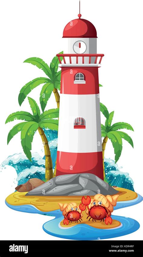 Lighthouse And Hermit Crabs On Beach Illustration Stock Vector Image