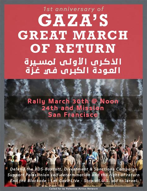 San Francisco Ca Rally For 1st Anniversary Of Gazas Great March Of