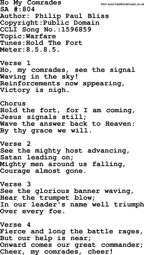 Salvation Army Hymnal Song Ho My Comrades With Lyrics And Pdf