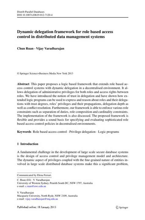 Pdf Dynamic Delegation Framework For Role Based Access Control In