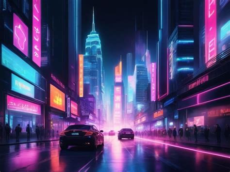 Premium AI Image Futuristic Cityscapes With Vibrant Neon Lights