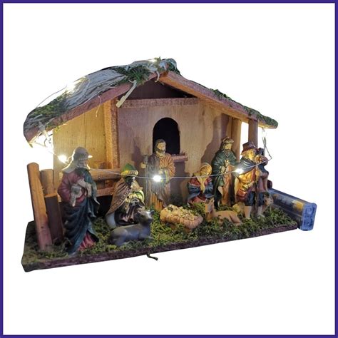 Nativity Set Christmas House LED Lighted Manger Tabletop Set Nativity ...