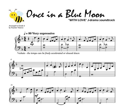 Once In A Blue Moon With Love Soundtrack Piano Sheet Music Score With