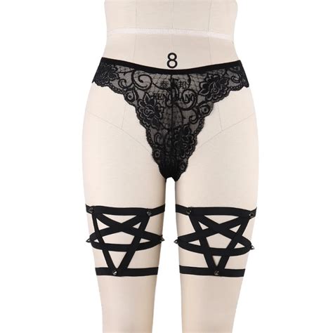 Women Pastel Goth Liguer Pentagram Garter Belt Fetish Bondage Lingerie