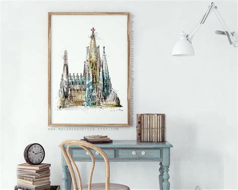 Drawing Illustration Sagrada Familia Fine Art Print Barcelona Painting