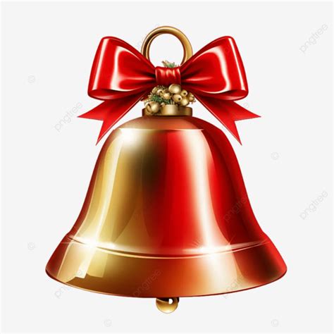 Golden Bell With Red Ribbon Symbol Accessory Christmas Golden Bell