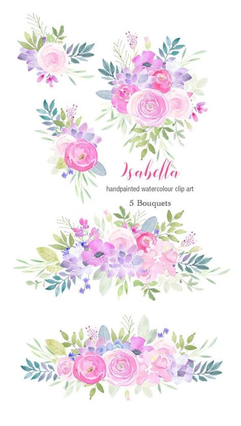 Watercolor Clipart Set Spring Clipart Elements Floral Clipart Bouquets