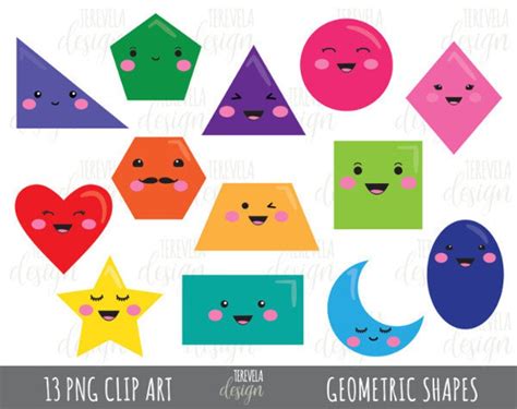 Geometric Shapes Clipart Commercial Use Fun Clipart Kawaii Etsy