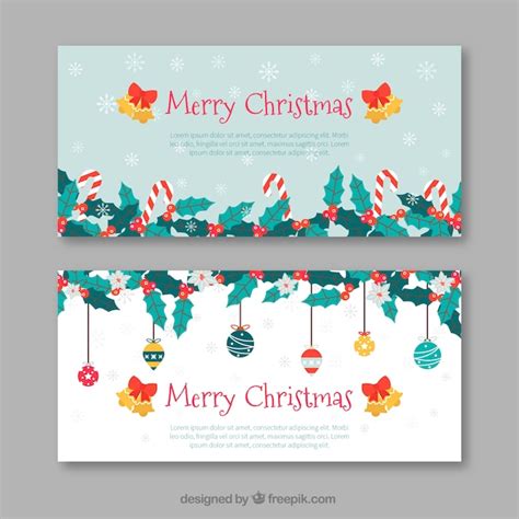 Banners De Feliz Navidad Con Adornos Vector Gratis