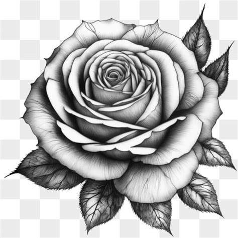 Download Black and White Rose Tattoo Design with Leafy Vines Sketches Online - Creative Fabrica