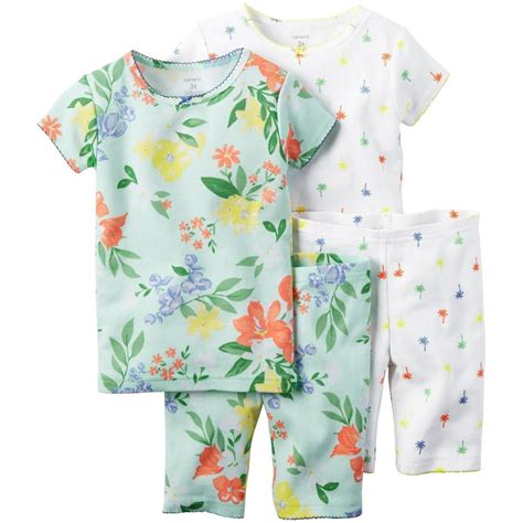 Carters Carters 4 Piece Girls Cotton Print Pajama Set Walmart