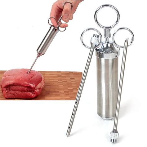 Food Flavor Seasoning Bbq Meat Syringe Marinade Injector Kit Durable Sharp Injection Gun With 2