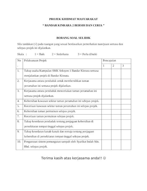 Docx Borang Soal Selidik Sbg Lampiran Sivik Dokumen Tips