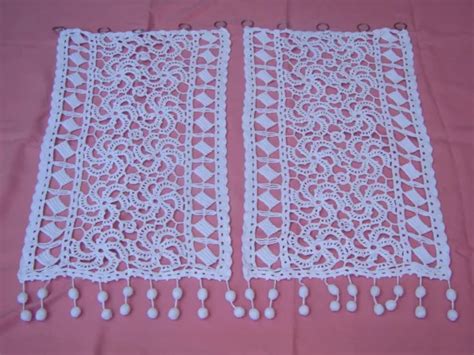 PAIRE DE Rideau Ancien Crochet Fait Main Larg 40 Cm Haut 76 Cm EUR 25