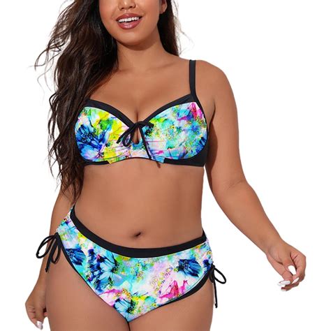 Rovga 2024 Bikini Three Color Printed Straps Adjustable Plus Size Split