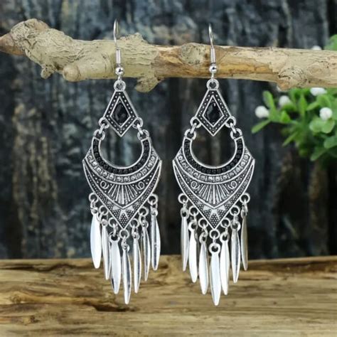 Boho 925 Sterling Silver Vintage Style Tibetan Tibet Dangle Drop Hook