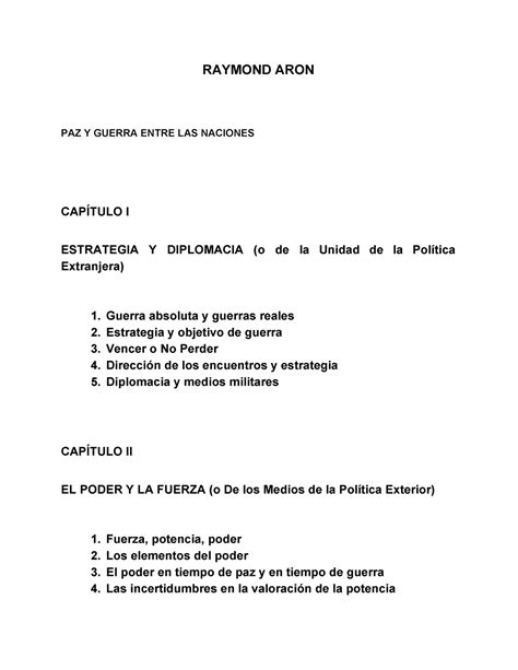 Paz Y Guerra Resumen Reymod Aron RAYMOND ARON PAZ Y GUERRA ENTRE LAS