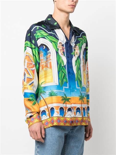 Casablanca Graphic Print Silk Shirt Farfetch