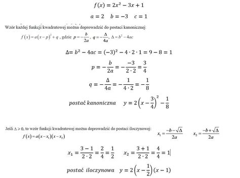 Dana Jest Funkcja Kwadratowa W Postaci Ogolnej F X 2x 2 3x 1