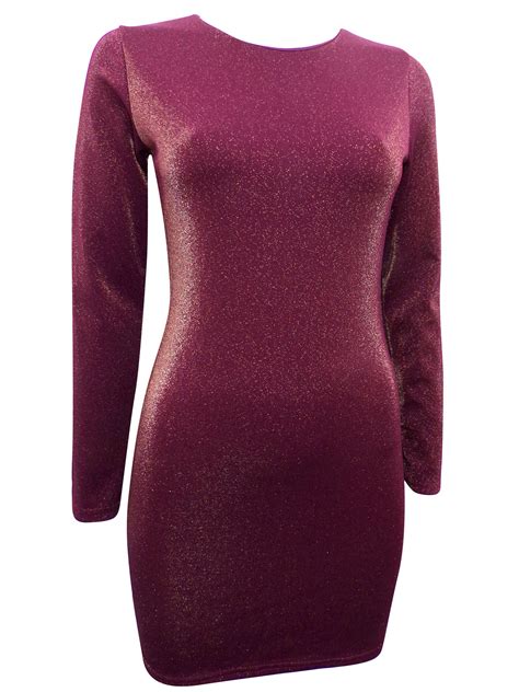 Missguided Missguided Burgundy Metallic Long Sleeve Bodycon Dress