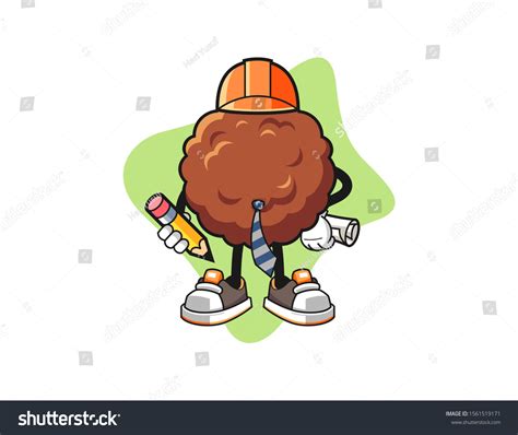 Meatball Architect Cartoon Mascot Character Vector Stock Vector