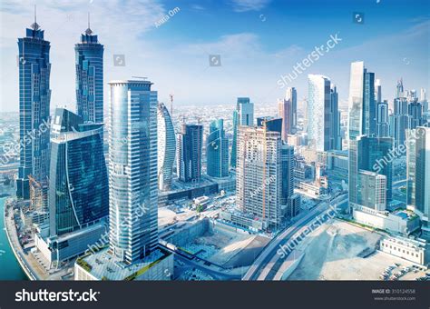 Beautiful Dubai City Bird Eye View On Majestic Cityscape With Modern