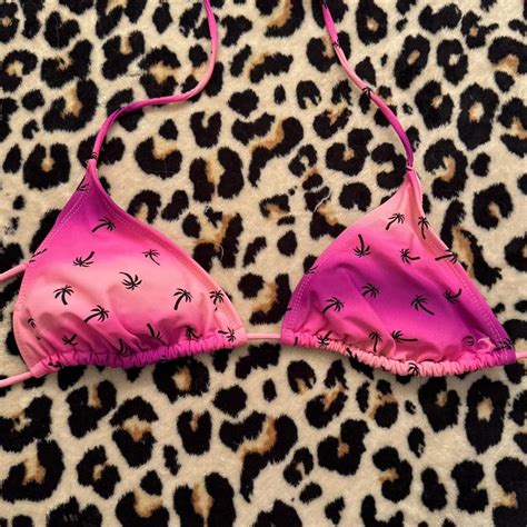 Y2k Pink And Black Palm Tree Bikini Top With Palm Depop