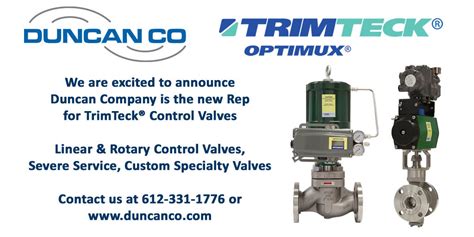 Trimteck Control Valves Now Available At Duncan Company Duncan Company