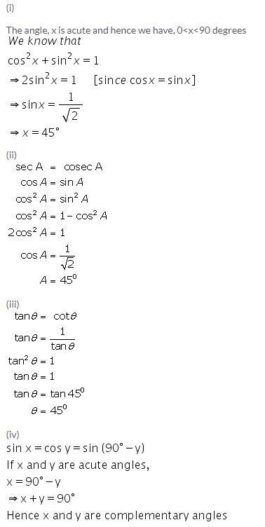 Selina Concise Mathematics Class 9 Icse Solutions Trigonometrical