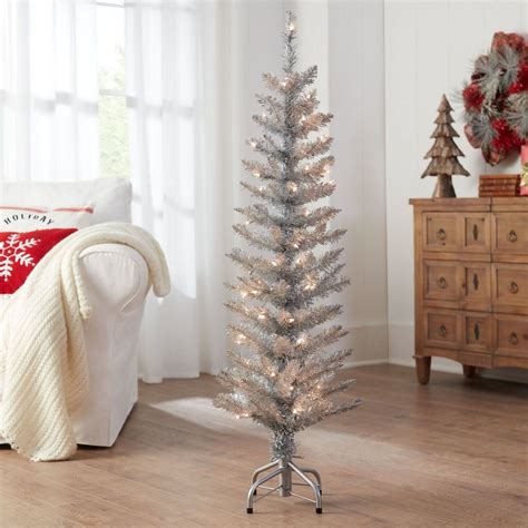 Holiday Time 4ft Pre Lit Silver Tinsel Christmas Tree Silver 4