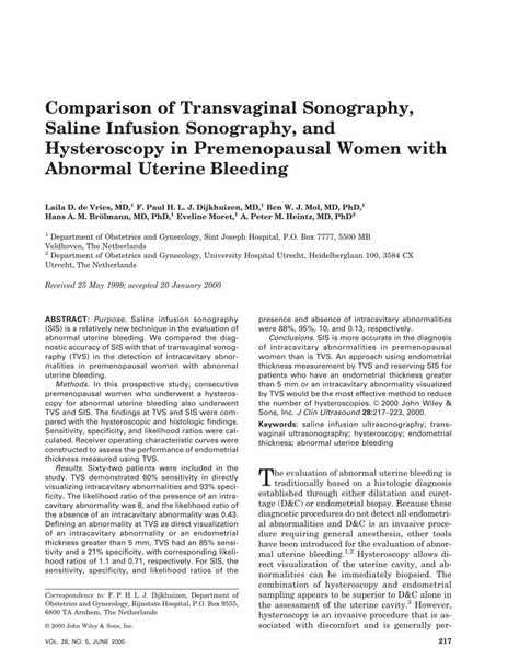 Pdf Comparison Of Transvaginal Sonography Saline Infusion Sonography