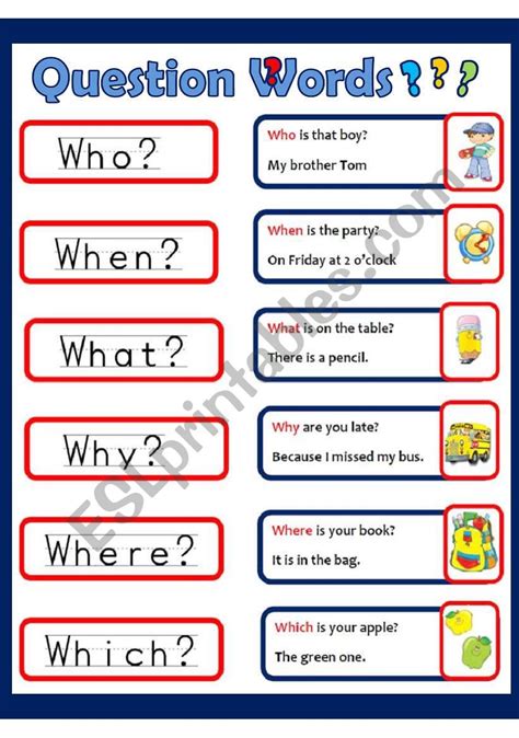 Question Words Esl Worksheet By Victoria Ladybug