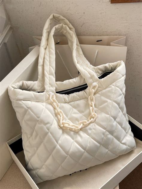 Quilted Chain Decor Shoulder Tote Bag Bolsa Tote Bolsas De Compras